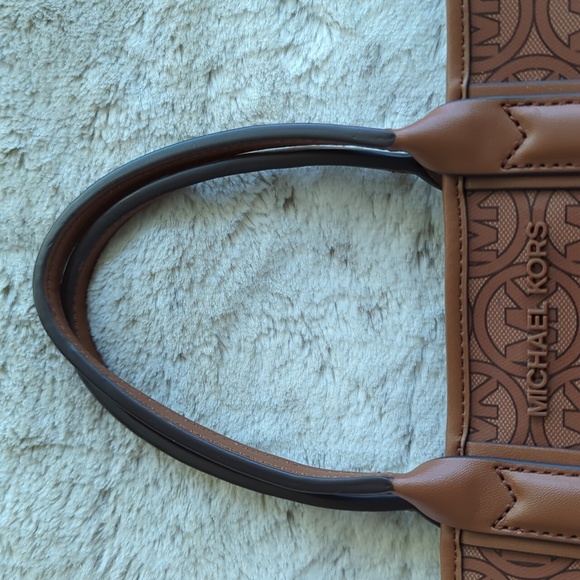 Michael Kors Luggage Brown Jodie Small Logo Jacquard Tote Bag Recycled Purse - Picture 3 of 11